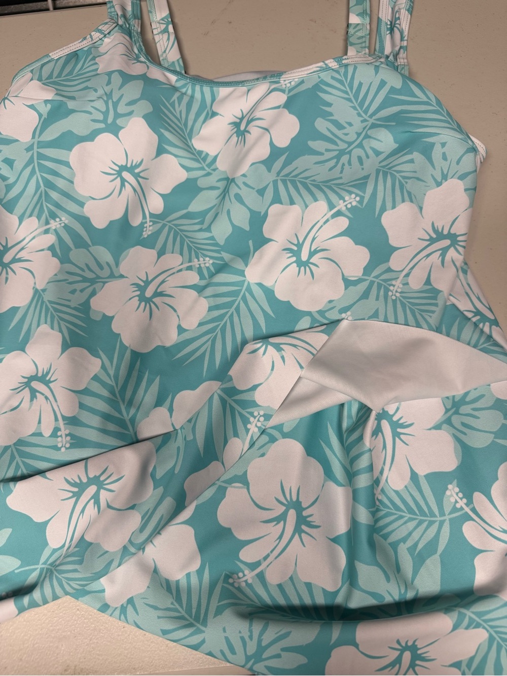 Aqua Floral Tankini Set - Turquoise & White - Picture 6 of 9